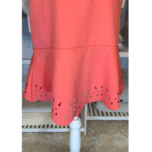 Loft Women's Size 0 Petite Women's Coral Pink Laser Cut Hem Sheath Dress #0426 - Picture 5 of 10